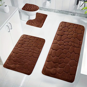 Ensemble de tapis de bain en polaire corail Vast Ocean, 3 pièces, antidérapant, absorbant, motif gris pierre - Product Image 4