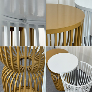 Plinti Decorativi per Matrimoni Bianchi e Oro, Espositori a Cilindro Rotondo, Piedistalli Floreali per Feste ed Eventi Nuziali - Product Image 3