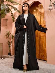 Dubai Arabian Open Embroidered <strong>Abaya</strong> with Hijab Fashionable Outerwear Muslim Black Robe Coat Wholesale Islamic Women's Clothing - Product Image 4