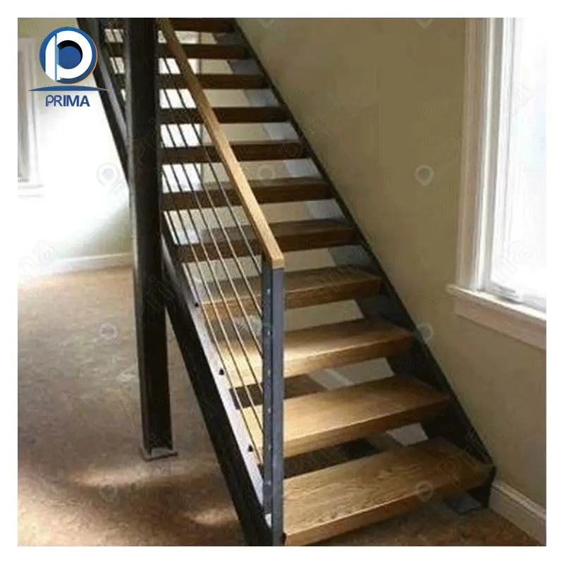 Prima Escalera de madera moderna Escaleras rectas Kits de escalera flotante de madera interior personalizados