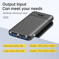 Banco de Energía Portátil A323 de Alta Capacidad, USB Tipo-C, Resistente al Agua, Carga Solar, Carga Rápida de 10W, 10000mAh