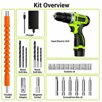 Kit de perceuse sans fil 2-en-1 avec 3 batteries et chargeur, outils électriques domestiques, embouts de tournevis, vente en gros OEM