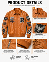 Veste en cuir pour homme Mengtu avec logo brodé personnalisé, style streetwear, haute qualité, coupe-vent, imperméable, style varsity racing