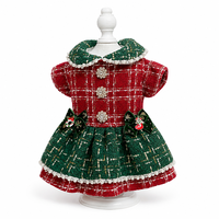 Robe de Noël à carreaux personnalisée avec logo, collier perlé et boutons en strass pour petits chiens (tailles XS à L) – Vêtements pour animaux de compagnie en tartan – Vente en gros