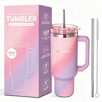 Gobelet isotherme personnalisé de 40 oz avec poignée, pour voiture, bureau, aventures en plein air, en acier inoxydable à double paroi, tasse à café de voyage en métal