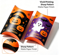 Boîte à friandises en forme de coussin pour Halloween, impression couleur, mini-boîte en papier pour chocolats et bonbons
