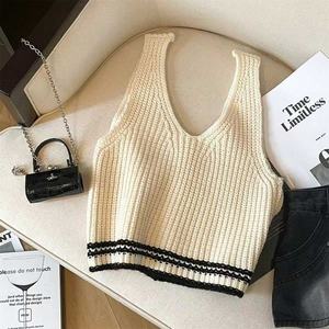 <span class=keywords><strong>Chaleco</strong></span> de punto elegante estilo francés con cuello en V para <span class=keywords><strong>mujer</strong></span>, diseño holgado para primavera, otoño e invierno, top adelgazante con efecto lavado. - Product Image 3