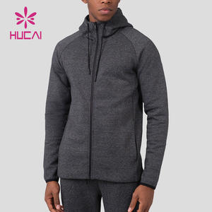 HUCAI OEM produttori di alta qualità nero Marl Zip attraverso gli uomini in pile logo personalizzato semplice sport Fitness Zip up felpe con cappuccio - Product Image 1