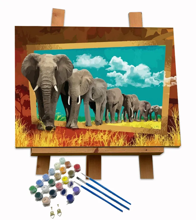 Oil Painting Kit Diy Acrylic Paint Coloring By Numbers Oil Canvas A Herd Of Elephant Home Decor Wall Art Colorful Painting