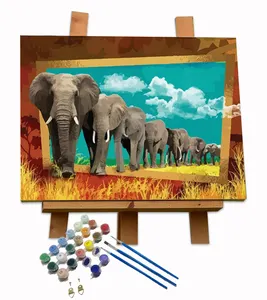 油画套装Diy亚克力颜料着色数字油画一群大象家居装饰壁画艺术七彩画