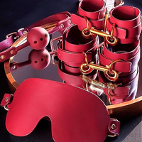 Kit de Jeu de Couple BDSM en Cuir PU, 6 Pièces, Menottes Réglables, Bracelets de Cheville, Contraintes de Lit pour Adultes