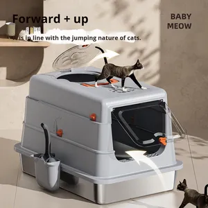 Vollständig Geschlossene Metall-Kunststoff Edelstahl Katzentoilette Extra Groß Anti-Spritz Geruchsneutralisierend Faltbar Leicht zu Reinigen - Product Image 3