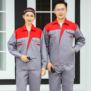 Ensemble d'uniformes de travail personnalisés à manches longues en polyester rouge et gris pour la logistique et l'entrepôt, vêtements de sécurité pour hommes et femmes - Product Image 1