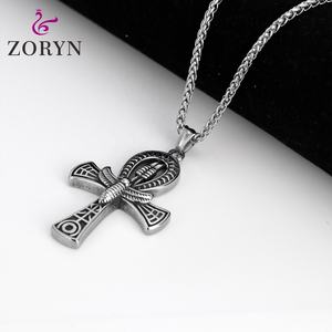 Pendentif Ankh Croix Scarabée en Acier Inoxydable, Bijoux Gothiques Punk Vintage en Acier Titane avec Héroglyphes Égyptiens Anciens pour Hommes - Product Image 2