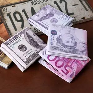 Creative Men's PU Wallet Coin Pattern Euro Dollar Pound And Other World Folding Banknote Wallet Card Bag