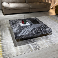 Table basse carrée de luxe léger, moderne et simple, en marbre haut de gamme, avec plateau en pierre pour salon et rangement intégré