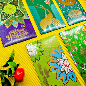 Nouveaux Enveloppes Ang Pow 2026 de style rétro malaisien <span class=keywords><strong>et</strong></span> singapourien, estampées à chaud, exportées, paquets rouges créatifs en papier cyan ordinaire - Product Image 3