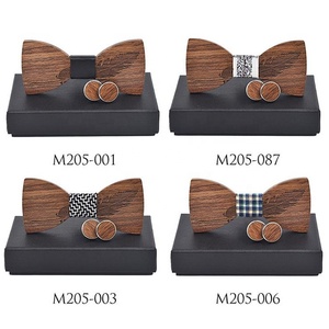 Venta caliente Trajes para hombre Pluma <span class=keywords><strong>Pajarita</strong></span> de madera y gemelos Caja de regalo Set para boda - Product Image 4