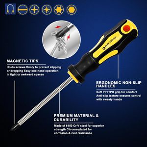 Jeu de tournevis professionnel magnétique finition chromée 43 pièces avec étui, incluant des embouts plats, Phillips, Pozidriv, Torx pour la réparation - Product Image 3