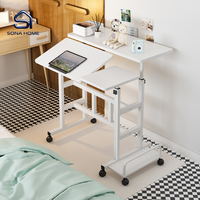 Bureau d'ordinateur portable sur roulettes réglable en hauteur avec surface de clavier inclinable, table d'appoint mobile pour la maison, le bureau ou la décoration
