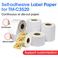 Rollo de Papel Autoadhesivo Blanco para Impresora de Inyección de Tinta, 30mmx60mmx480, Etiquetas para Impresoras Epson TM-C3500, TM-C3520, TM-C3400