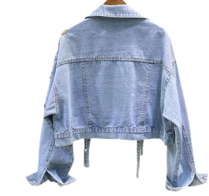 Manteaux Courts en Jean pour Femmes Broderie Florale Streetwear Tendance Hip Hop Vestes en Jean Décontractées et Amples - Product Image 2
