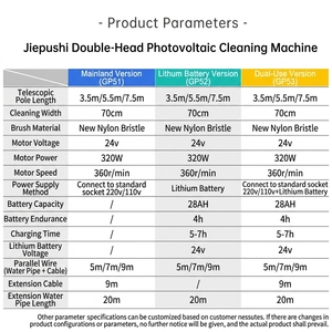 <span class=keywords><strong>Brosse</strong></span> de nettoyage solaire <span class=keywords><strong>rotative</strong></span> à double tête JIEPUSHI, <span class=keywords><strong>laveur</strong></span> de panneaux photovoltaïques motorisé avec perche télescopique en alliage d'aluminium - Product Image 5