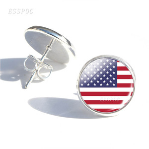 แฟชั่นผู้หญิงชุบเงินต่างหูธงประจำชาติแคนาดาอเมริกาเม็กซิโกจาเมกาบาฮามาสคิวบาบาร์เบโดสแก้วโดมต่างหูสตั๊ด - Product Image 1