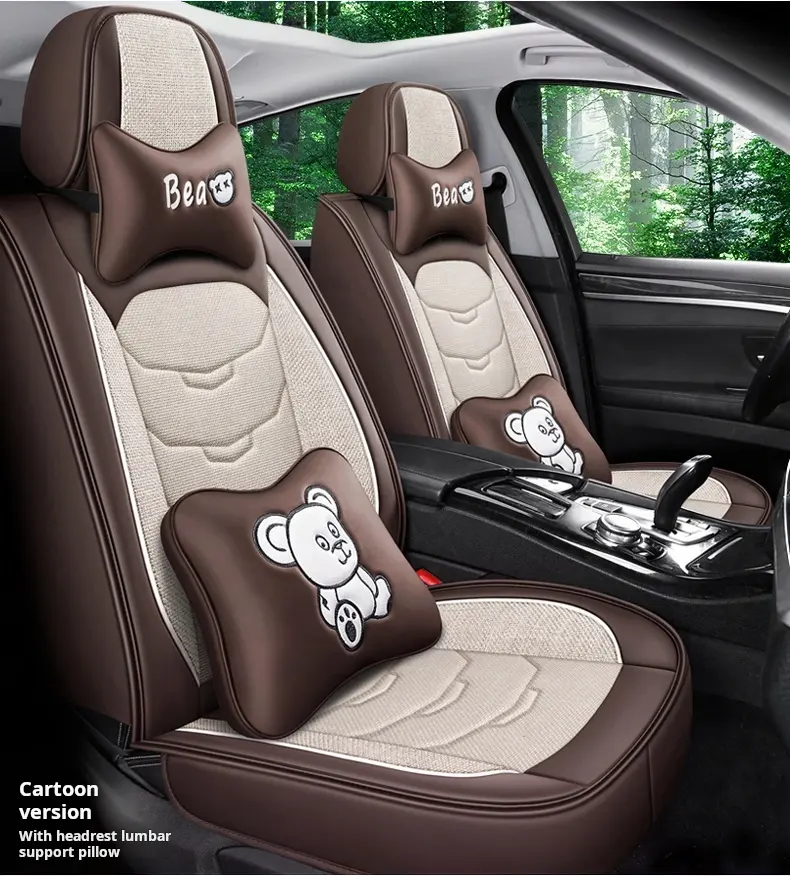 Versione cartone animato in pelle e lino cuscino del sedile del conducente auto cuscino cuscini del sedile dell'auto