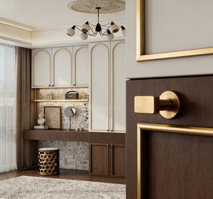 Armoire de chambre à coucher BALOM sur mesure, moderne et luxueuse, avec porte en verre cintrée, armoire intégrée avec coiffeuse, placard de chambre à coucher - Product Image 5