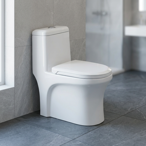 WC monobloc en céramique indienne à chasse d'eau, blanc, à poser au sol - Product Image 6