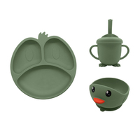 Ensemble repas bébé en silicone de qualité alimentaire à motif dessin animé avec ventouse, personnalisable en usine, sans BPA, assiette, bol et tasse pour l'alimentation des enfants