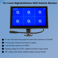 Monitor de Coche IPS HD de 10.1 Pulgadas y 6 Canales, Voltaje Amplio DC12V-36V, Admite Grabación en Bucle de 256G