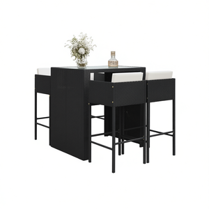 Ensemble de bar de jardin en polyrotin noir avec verre trempé, mobilier d'extérieur 4 places, design contemporain - Product Image 1
