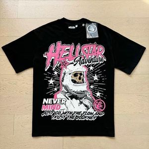เสื้อยืดลำลองแขนสั้นพิมพ์ลายการ์ตูนผ้าฝ้ายแท้ Hell Star สำหรับแฟชั่นไฮสตรีท ทรงหลวมใส่ได้ทั้งผู้ชายและผู้หญิง - Product Image 1