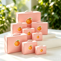 Meestverkochte Kerst fruitgeschenkdoos op maat, lichtroze met handvat, stevig en duurzaam