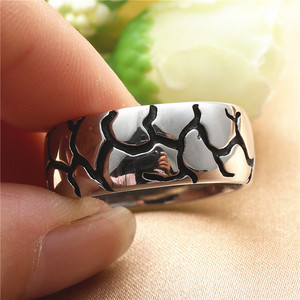 Men's <b>Titanium</b> Steel <b>Ring</b> Retro Silver Stone Pattern Punk Style Fashion Jewelry Gift - Product Image 4