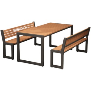 Set Tavolo e Sedie da Esterno per Patio, <span class=keywords><strong>Terrazzo</strong></span>, Giardino, Balcone - in Plastica Effetto Legno, Impermeabile, Resistente al Sole, per Parco, con Tavolo e Sedie in Ferro Battuto - Product Image 5