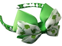 Serre-tête pour enfants pour la Saint-Patrick, avec nœud en ruban imprimé trèfle vert, accessoire de cheveux tressé pour fête des enfants