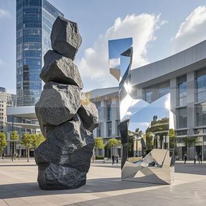 Miroir de jardin sur pied en acier inoxydable, sculpture irrégulière, moderne, style Art déco, étanche, multifonctionnel et durable - Product Image 3