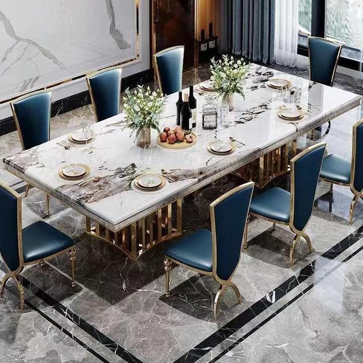 Luxury Dining Table Set with Marble Top & Stainless Steel