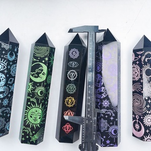 Inciso Sun Moon Pattern quarzo punto cristalli intaglio artigianale sette Chakra <span class=keywords><strong>Black</strong></span> Obsidian <span class=keywords><strong>Tower</strong></span> - Product Image 4