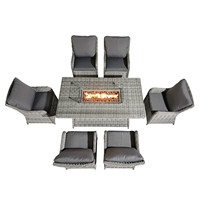 Ensemble de mobilier de jardin en rotin et osier pour 6 personnes avec table brasero et table de repas pour barbecue