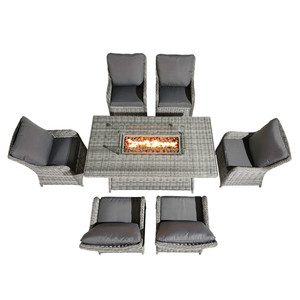 ชุดโต๊ะรับประทานอาหารกลางแจ้ง 6 ที่นั่ง พร้อมโต๊ะเตาไฟหวาย เฟอร์นิเจอร์ลานบ้าน ชุดรับประทานอาหารในสวน และโต๊ะเตาไฟสำหรับบาร์บีคิว - Product Image 6