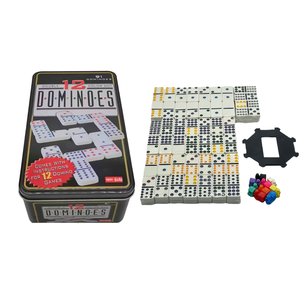 Fábrica al por mayor personalizado <span class=keywords><strong>doble</strong></span> <span class=keywords><strong>12</strong></span> 9 6 juego de dominó 91 55 28 juego de <span class=keywords><strong>tren</strong></span> <span class=keywords><strong>mexicano</strong></span> juego de puntos de colores con caja de lata para entretenimiento - Product Image 1
