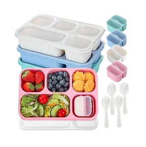 Snack Box Containers Bento Wheat Lunch Box para adultos y niños 5 Compartimentos Adulto Lunchable Containers con utensilios, tarro de salsa - Product Image 1