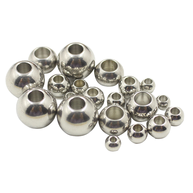 Various Sizes DIY Jewelry Making Stainless Steel Pearl Smooth Round Beads Large Hole Loose Beads Various Sizes Findings