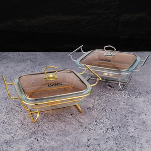 Calentador de Alimentos UIWS de Diseño Moderno con Tapa de Vidrio Cuadrada, Color Dorado/Plateado, Recipiente de 2L, Calentador de Alcohol, Venta Directa de Fábrica - Product Image 4