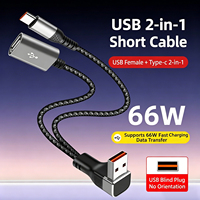 Câble adaptateur rétractable USB Type-C double port, nylon, charge rapide 66W, connecteurs en alliage d'aluminium, compatible avec les téléphones et l'audio de voiture