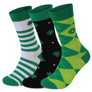 Calcetines a Rayas con Trébol <span class=keywords><strong>de</strong></span> Cuatro Hojas, los Más Vendidos, Calcetines Gruesos hasta la Rodilla para el Día <span class=keywords><strong>de</strong></span> San Patricio, que Absorben la Humedad y son Resistentes a los Olores - Product Image 1